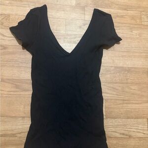 Express Black Deep V-Neck Short Sleeve Top
